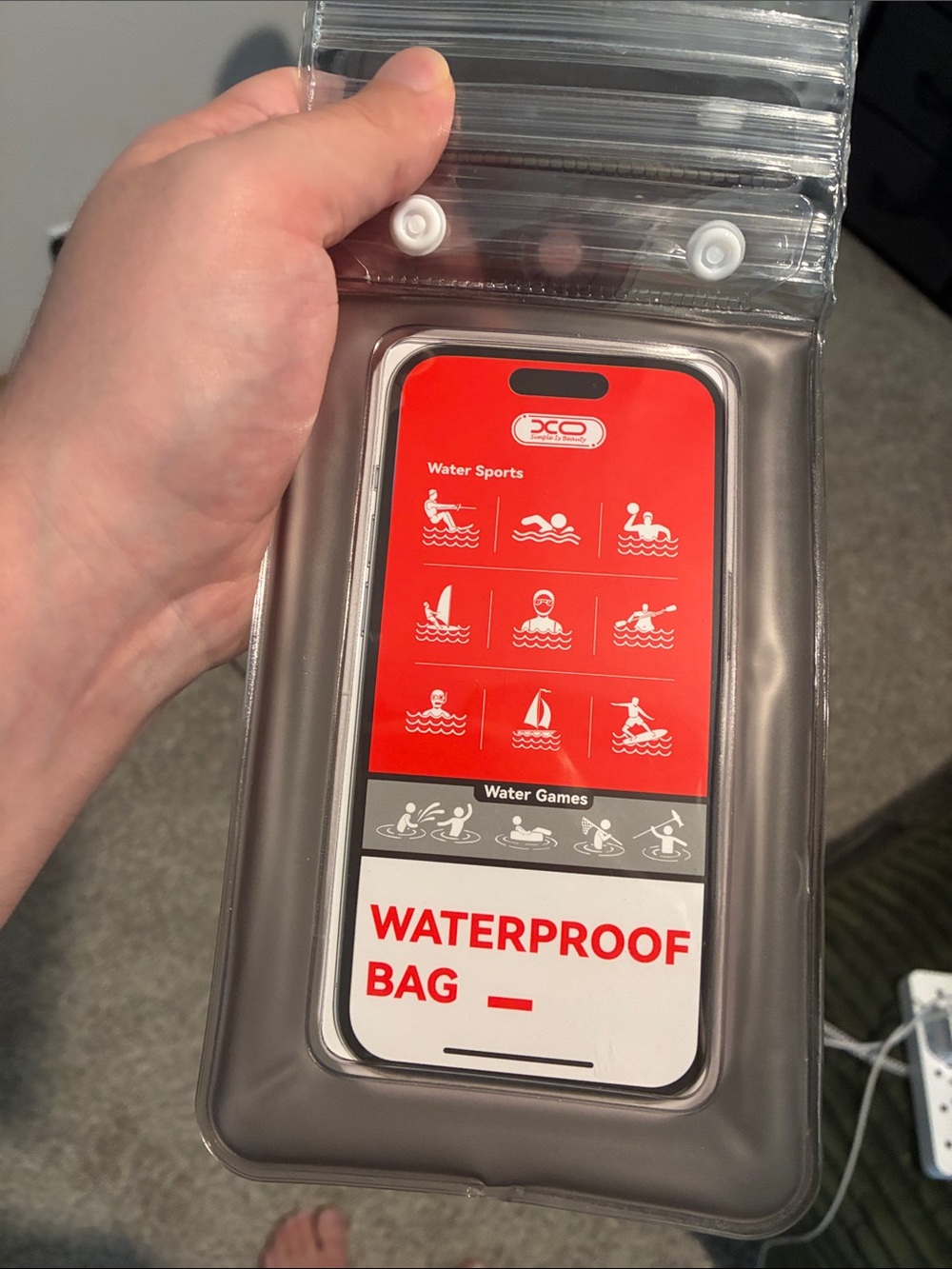 Clear Waterproof Phone Bag - Gray with Red Insert